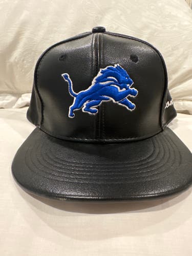 Detroit Lions Faux Leather Adjustable Premium Headwear Hat