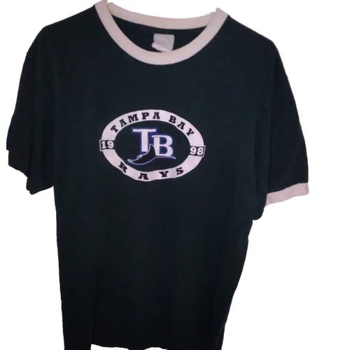 Vintage 1998 Tampa Bay Rays Mens Green Graphic Print Logo Short Sleeve T-Shirt