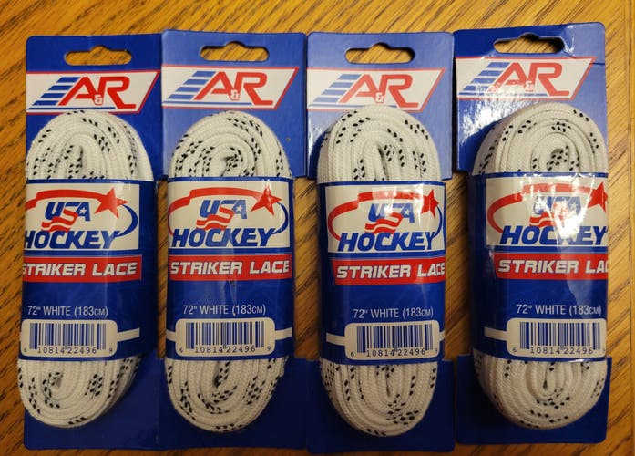 4 PACK A&R Hockey Non-Waxed Striker Laces 72" White