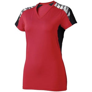 High Five Girls Atomic Size Large Red Black SS Vneck Soccer Jersey New