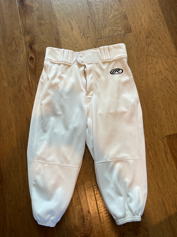 White Used Small Rawlings Knicker Style Game Pants