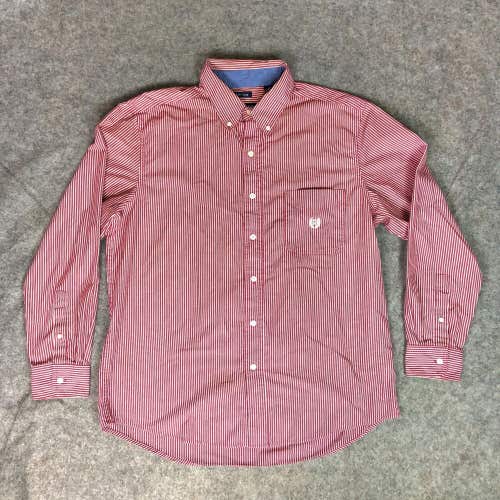 Chaps Mens Shirt Large Red White Striped Button Up Long Sleeve Ralph Lauren