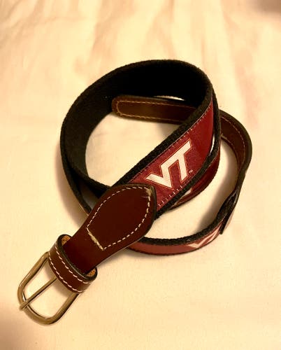 Virginia Tech (VT) adult, men’s leather canvas woven ribbon belt