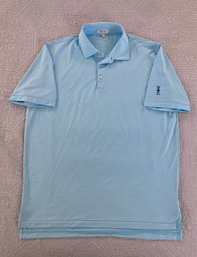 Peter Millar Summer Comfort Golf Polo Men’s Size XL Light Blue Stripe With Logo