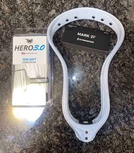 New! StringKing Mark 2F Lacrosse Head w Hero 3.0 Complete mesh kit valued at $32.99