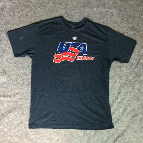 USA Hockey Mens Shirt Large Navy Short Sleeve Tee Zach Parise #9 Hockey Logo Top