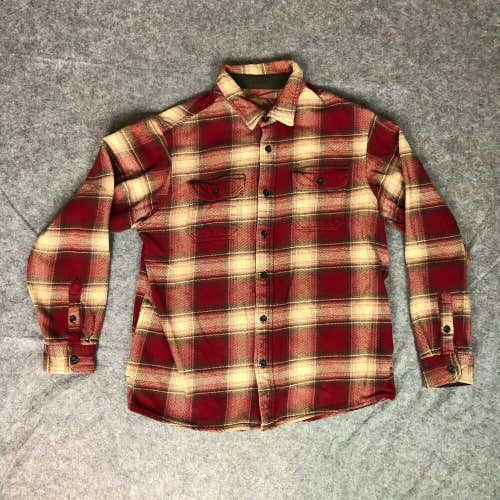 Orvis Mens Shirt Extra Large Red Brown Button Up Flannel Pockets Shacket Outdoor