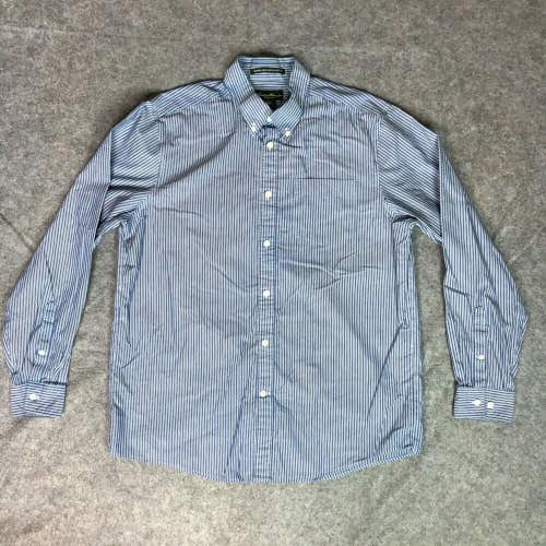 Eddie Bauer Mens Shirt Large Blue White Striped Button Up Long Sleeve Casual Top