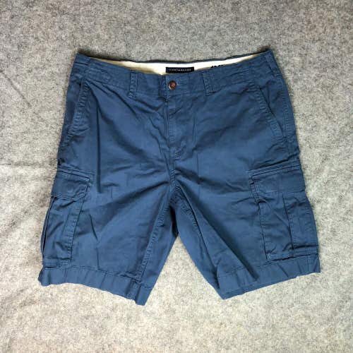 Tommy Hilfiger Men Shorts 38 Blue Cargo Pockets Casual Cotton Flag Logo Solid