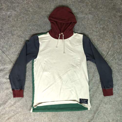 Abercrombie and Fitch Mens Hoodie Medium White Green Rugby Cloth Sweatshirt Top