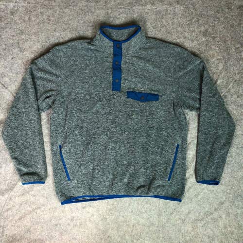 Eddie Bauer Mens Sweater Extra Large Gray Blue Snap Button Fleece Soft Outdoors