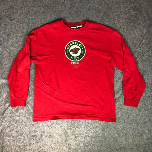 Minnesota Wild Mens Shirt Large CCM Red Green Long Sleeve NHL Hockey Tee Graphic