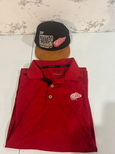 Bundle Deal: Small Adidas Detroit Red Wings Polo & 1997 Stanley Cup Hat