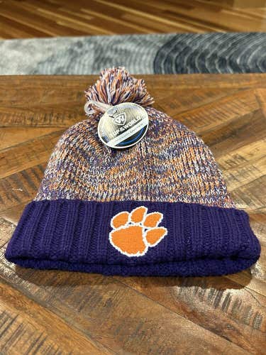 New Clemson Tigers Fair Isle Cable Knit Pom Beanie Hat Cuff Top Of The World