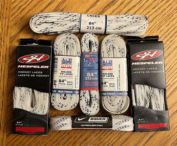 7 PACK Mixed Brands Hockey Waxed Laces 84" White