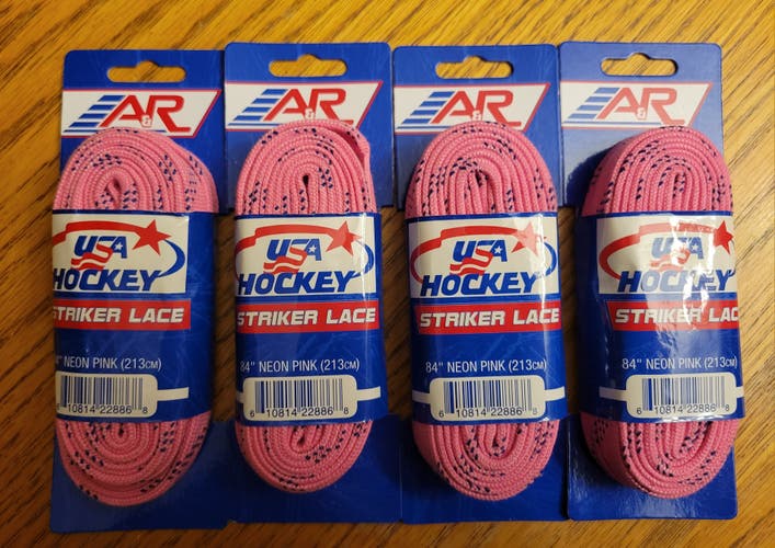 4 PACK A&R Hockey Non-Waxed Striker Laces 84" Pink