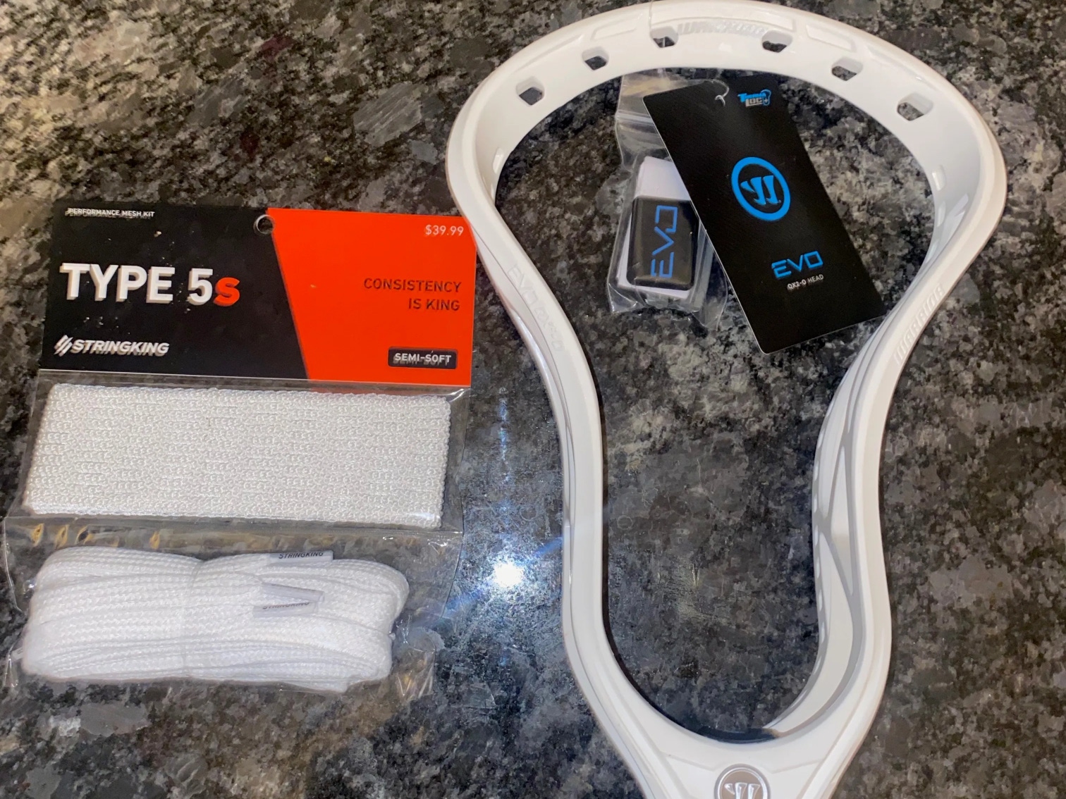 Warrior EVO QX2-O Lacrosse Head w Stringking 5s complete mesh kit.