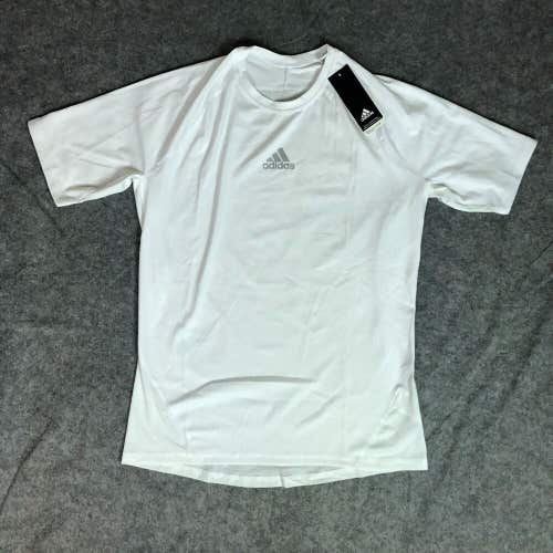 Adidas Mens Shirt Extra Large White Compression Gym Short Sleeve Logo Alphaskin