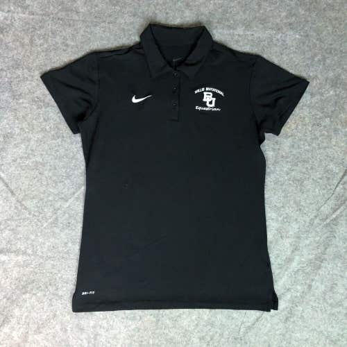Baylor Bears Womens Shirt Large Black White Nike Polo Short Sleeve Equestrian ^