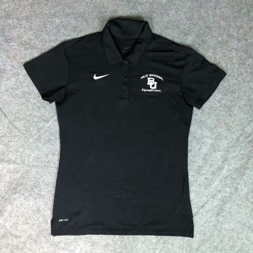 Baylor Bears Womens Shirt Medium Black White Nike Polo Short Sleeve Equestrian