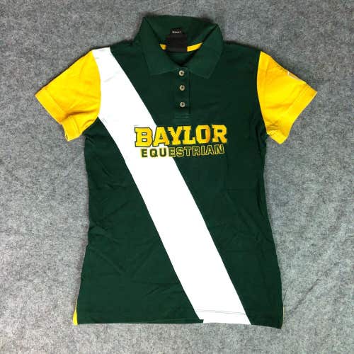 Baylor Bears Womens Shirt Medium Green Gold Ariat Polo Short Sleeve Equestrian