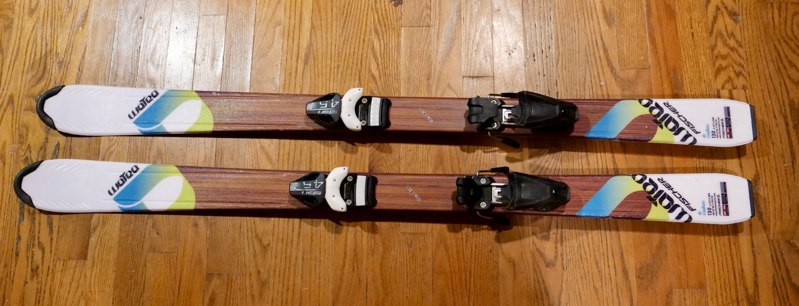 Used Kid's Fischer Watea 130 cm All Mountain Skis With Bindings