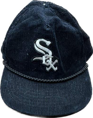 Vintage Black Corduroy Baseball Chicago White Sox Rare Zipper Hat Cap