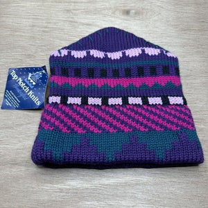 Vintage Handmade Top Notch Knits Wool USA Beanie Hat 80's Retro Ski