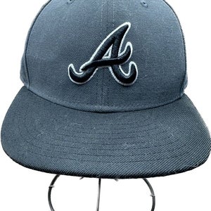 New Era 59Fifty Mens Hat MLB Atlanta Braves "A" Black Fitted Wool Cap 7 1/2