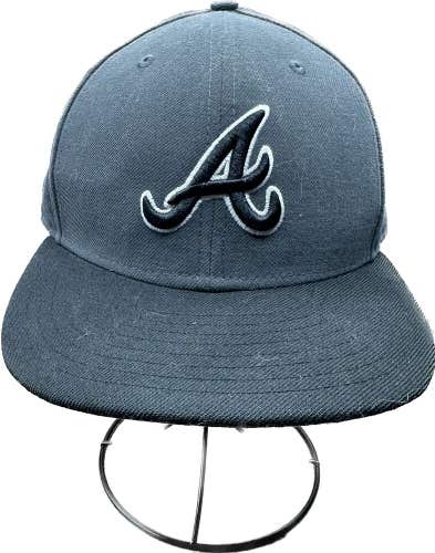 New Era 59Fifty Mens Hat MLB Atlanta Braves "A" Black Fitted Wool Cap 7 1/2