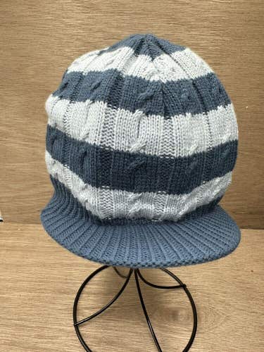 The North Face Hat Womens Blue Striped Visor Brimmed Beanie Hat Cap