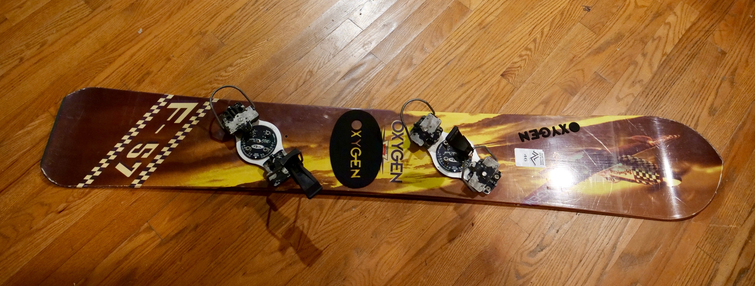 Used Men's Oxygen F-57 Carving Snowboard All Mountain With Bindings Very Stiff Directional 155cm