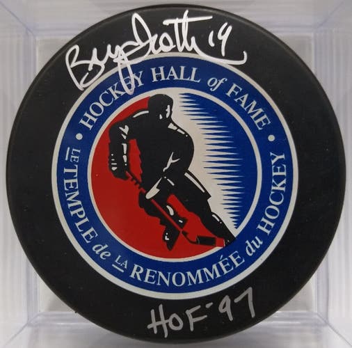 BRYAN TROTTIER Autographed Hockey Hall Of Fame Puck HOF '97 Signed Islanders
