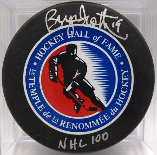 BRYAN TROTTIER Autographed Hockey Hall Of Fame Puck NHL 100 Signed