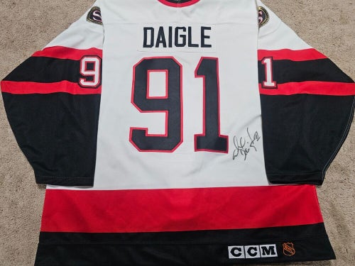 ALEXANDRE DAIGLE 93'94 Signed Rookie White Ottawa Senators Game Worn Used Jersey