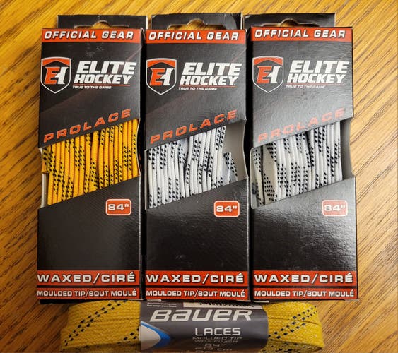 4 PACK Elite & Bauer Waxed Laces 84" White & Yellow