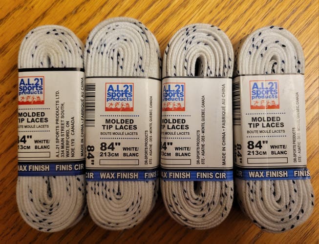 4 PACK A.L. 21 Sports Hockey Waxed Laces 84" White