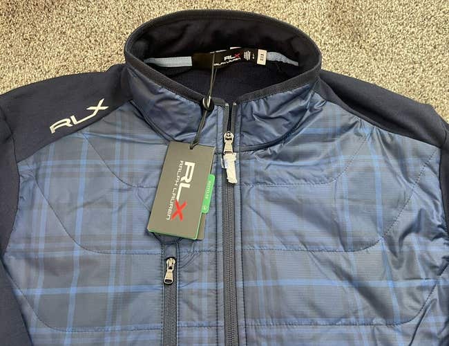 RLX Ralph Lauren Full Zip Cool Wool Jacket Plaid Woven Navy Men's Size L $248