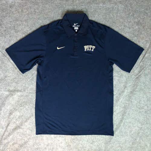 Pittsburgh Panthers Mens Shirt Small Nike Polo Navy Gold Short Sleeve Button Top