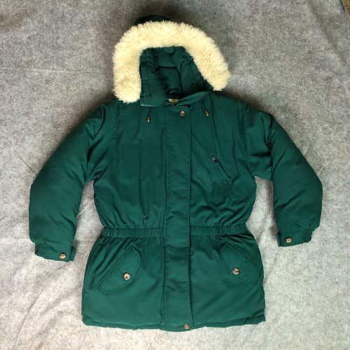 Eddie Bauer Womens Coat Medium Green Puffer Jacket Down Sheep Hood Polar Parka