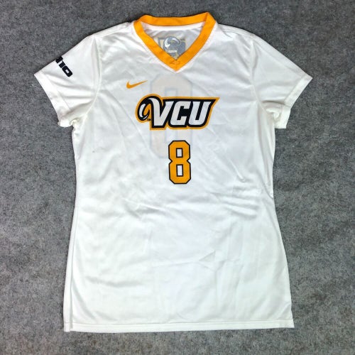 VCU Rams Womens Jersey Large White Gold Shirt Soccer Nike NCAA Logo Swoosh #8 ^