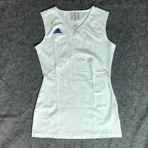 Adidas Womens Shirt Medium White Blue Tank Top Sports Logo Gym Performance Team