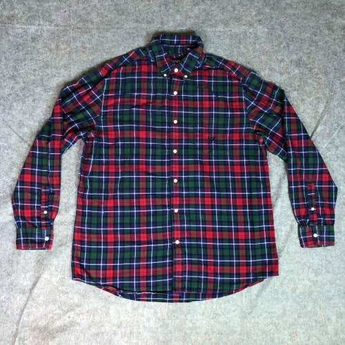 Chaps Mens Shirt Extra Large Red Green Plaid Flannel Button Up Ralph Lauren Top