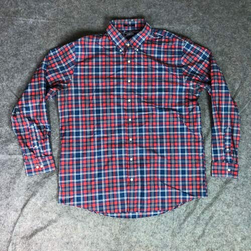 Lands End Mens Shirt Extra Large Tall Red Blue Plaid Button Up Long Sleeve Top