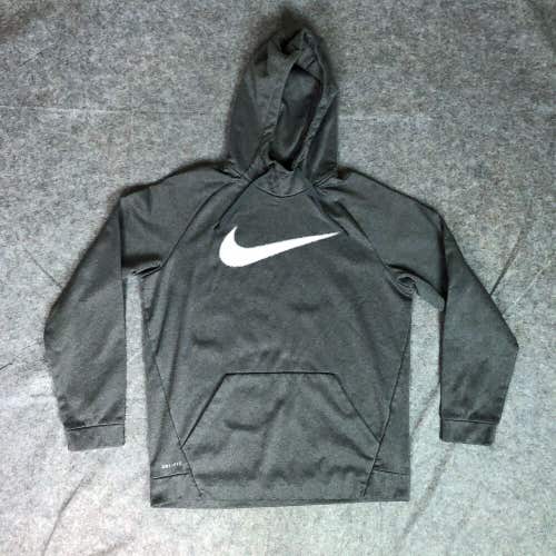 Nike Mens Hoodie Large Gray White Sweatshirt Swoosh Logo Dri Fit Sports Casual