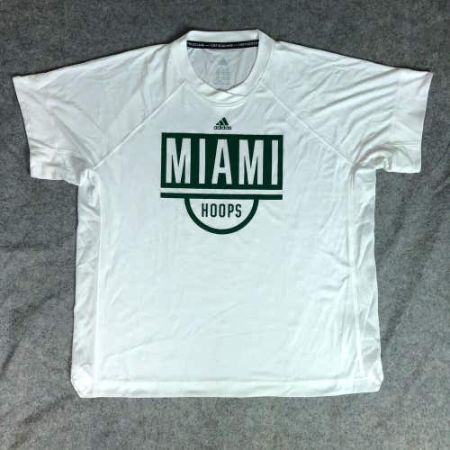 Miami Hurricanes Mens Shirt 2XL XXL Adidas White Green Tee Short Sleeve NCAA Top