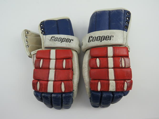 Vintage Navy Red White Leather Cooper Ice Hockey Player Gloves Size 14"