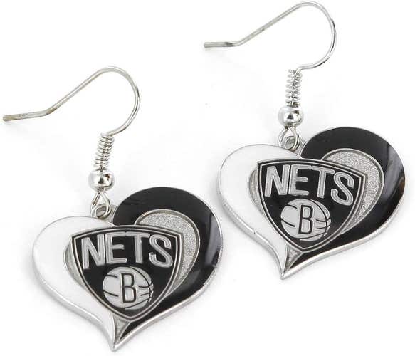 Brooklyn Nets NBA Swirl Heart Dangle Earrings