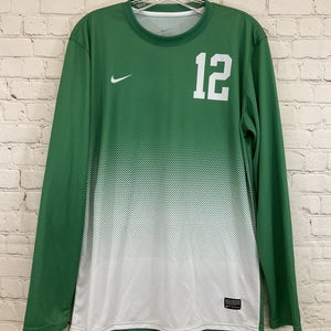 Nike Mens #12 520613 Size Medium Green White Ombre LS Crew Neck Jersey NWT
