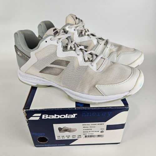 Babolat SFX 3 All Court Womens Shoes 8.5 White/Silver Pickleball Tennis Shoes